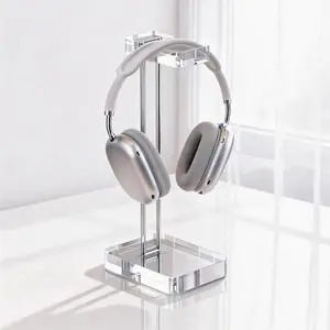 Headphone Stand Headset Holder for Desk, Solid Christal-Clear Acrylic with Silver Hardware Earphone Hanger for Gaming Room Office Accessories Headphone Stand Headset Holder for Desk, Solid Christal-Clear Acrylic with Silver Hardware Earphone Hanger for Gaming Room Office Accessories