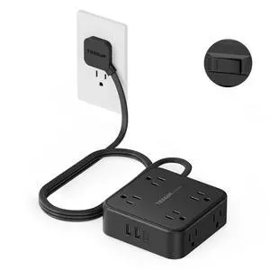 Surge Protector Power Strip, 5 Ft Flat Plug Extension Cord with 3 USB (1 USB C) 8 Outlets, 900J Protection, 3 Sided Outlet Extender with Power Switch for Office, Dorm Room, Black Surge Protector Power Strip, 5 Ft Flat Plug Extension Cord with 3 USB (1 USB C) 8 Outlets, 900J Protection, 3 Sided Outlet Extender with Power Switch for Office, Dorm Room, Black