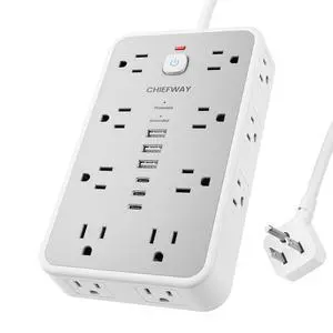 Surge Protector Power Strip, 6Ft Flat Plug Extension Cord with 6 USB Ports (3 USB C), 16 Widely Spaced Outlets, 4-Sided Outlet Extender, 2400J, 1875W/15A for Home Office Dorm Room Gaming Surge Protector Power Strip, 6Ft Flat Plug Extension Cord with 6 USB Ports (3 USB C), 16 Widely Spaced Outlets, 4-Sided Outlet Extender, 2400J, 1875W/15A for Home Office Dorm Room Gaming