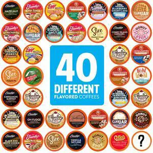 Flavored Coffee Pods Compatible with Keurig K Cup Brewers, Assorted Variety Pack Flavored Coffee, 40 Count Flavored Coffee Pods Compatible with Keurig K Cup Brewers, Assorted Variety Pack Flavored Coffee, 40 Count