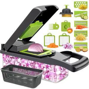 14-in-1 Vegetable Chopper with Container, 6 Blades & Finger Guard 14-in-1 Vegetable Chopper with Container, 6 Blades & Finger Guard