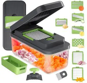 Veggie Chopper, 7 Blades Vegetable Chopper with Container, Onion Potato Food Fruit Slicer and Cutter, Stainless Steel, Dishwasher Safe,Mandoline Slicer & Kitchen Gadgets Veggie Chopper, 7 Blades Vegetable Chopper with Container, Onion Potato Food Fruit Slicer and Cutter, Stainless Steel, Dishwasher Safe,Mandoline Slicer & Kitchen Gadgets