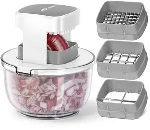 Multifunctional Vegetable Chopper Bowl White - 3 Interchangeable Blades Potato French Fry Cutter with Container & Storage Box Food Chopper Dicer for Cucumber, Tomato, Carrot, Onion Multifunctional Vegetable Chopper Bowl White - 3 Interchangeable Blades Potato French Fry Cutter with Container & Storage Box Food Chopper Dicer for Cucumber, Tomato, Carrot, Onion