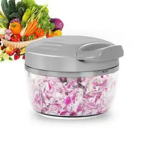 Manual Food Processor Vegetable Chopper 2.3 Cup Small Mini Hand Pull String Onion Chopper Garlic Mincer Cutter with 3 Stainless Steel Blades (Grey, 550 ml) Manual Food Processor Vegetable Chopper 2.3 Cup Small Mini Hand Pull String Onion Chopper Garlic Mincer Cutter with 3 Stainless Steel Blades (Grey, 550 ml)