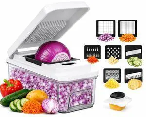 Food Chopper with Container, Veggie Chopper and Vegetable Chopper with 7 Stainless Steel Blades, Onion Chopper Dicer Cutter for Potato, Carrot, Garlic, Cubumber, Salad Meal Prep Food Chopper with Container, Veggie Chopper and Vegetable Chopper with 7 Stainless Steel Blades, Onion Chopper Dicer Cutter for Potato, Carrot, Garlic, Cubumber, Salad Meal Prep