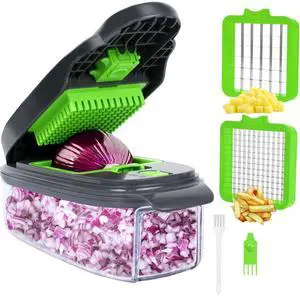 2-in-1 Vegetable Dicer, Onion Chopper, 1.5L Container, Gray Green 2-in-1 Vegetable Dicer, Onion Chopper, 1.5L Container, Gray Green