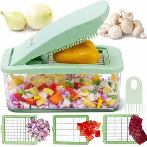 Onion Chopper Vegetable Dicer: QuickPush Push-Down Food Chopper, Green, 3 Extra Large Blades, 200% More Cutting Area, 2.6-Quart Container, No Electricity, 12mm/23mm Dice & 6mm Slice Onion Chopper Vegetable Dicer: QuickPush Push-Down Food Chopper, Green, 3 Extra Large Blades, 200% More Cutting Area, 2.6-Quart Container, No Electricity, 12mm/23mm Dice & 6mm Slice