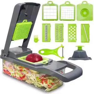 Vegetable Chopper: 16 in 1 Food Chopper - Onion Vegetable Slicer Cutter Dicer, Veggie Cutter with Container, 7 Blades, Kitchen Gadgets for Carrot Salad Garlic Potato Slicer (Grey) Vegetable Chopper: 16 in 1 Food Chopper - Onion Vegetable Slicer Cutter Dicer, Veggie Cutter with Container, 7 Blades, Kitchen Gadgets for Carrot Salad Garlic Potato Slicer (Grey)