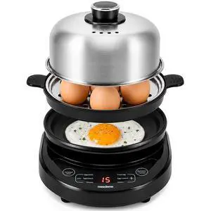 Rapid Egg Cooker, Stainless Steel Electric Egg Steamer for Hard and Soft Boiled Eggs, Fried Egg and Omelet Maker, Auto Shut-Off, Dishwasher-Safe Parts, BPA-Free, Holds 7 Eggs, Black Rapid Egg Cooker, Stainless Steel Electric Egg Steamer for Hard and Soft Boiled Eggs, Fried Egg and Omelet Maker, Auto Shut-Off, Dishwasher-Safe Parts, BPA-Free, Holds 7 Eggs, Black
