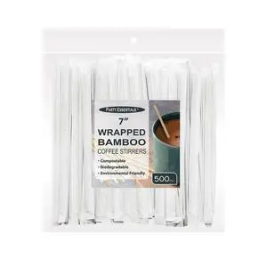 Bamboo Coffee Stirrers/Beverage Stir Sticks, 7" Individually Wrapped, 500-Count, Natural Bamboo Coffee Stirrers/Beverage Stir Sticks, 7" Individually Wrapped, 500-Count, Natural