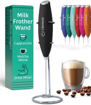 Milk Frother Wand & Electric Stirrer with Stand - Turbo Coffee & Milk Frother Handheld - Hand Held Coffee Mixer Wand & Cold Foam Maker for Frothy Cappuccinos, Lattes & Drink Mixes at Home (Black) Milk Frother Wand & Electric Stirrer with Stand - Turbo Coffee & Milk Frother Handheld - Hand Held Coffee Mixer Wand & Cold Foam Maker for Frothy Cappuccinos, Lattes & Drink Mixes at Home (Black)