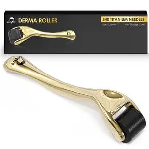 Derma Roller 0.25mm with 540 Titanium Microneedle Roller for Women & Men - Gold Roller for Face Skin Hair & Beard - Includes Storage Case Derma Roller 0.25mm with 540 Titanium Microneedle Roller for Women & Men - Gold Roller for Face Skin Hair & Beard - Includes Storage Case