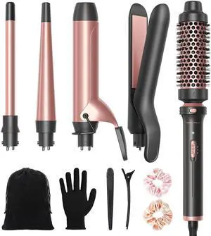 5 in 1 Curling Iron Set with Thermal Brush and 4 Interchangeable Ceramic Curling Wands (0.5'-1.25'), Instant Heat Up Hair Curling Iron, Rose Gold 5 in 1 Curling Iron Set with Thermal Brush and 4 Interchangeable Ceramic Curling Wands (0.5'-1.25'), Instant Heat Up Hair Curling Iron, Rose Gold