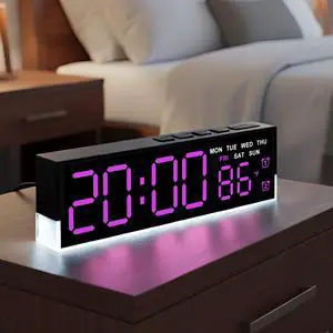 7 Inch LED Digital Alarm Clock with Dual Alarms & Bottom GlowDisplays Time, Date, Day, Temperature 3-Level Auto/Manual Brightness, DST, USB or Battery Powered Modern Desk Clock(Rose Red) 7 Inch LED Digital Alarm Clock with Dual Alarms & Bottom GlowDisplays Time, Date, Day, Temperature 3-Level Auto/Manual Brightness, DST, USB or Battery Powered Modern Desk Clock(Rose Red)