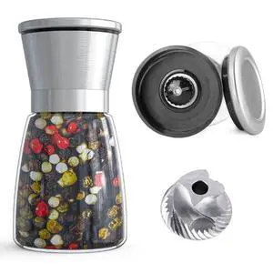 Professional Pepper Grinder - with Germany Hardened Carbon Steel Mechanism Rotor, Refillable Pepper Mill 6OZ Glass Adjust Coarseness (1PCS-Sliver-304 Professional Pepper Grinder - with Germany Hardened Carbon Steel Mechanism Rotor, Refillable Pepper Mill 6OZ Glass Adjust Coarseness (1PCS-Sliver-304