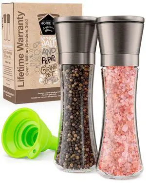Original Gun Metal Bronze Salt and Pepper Grinder Set of 2 - Adjustable Ceramic Grinder - Tall Glass Salt and Pepper Shakers With Funnel and Ebook - Spice Mill - Bronze Kitchen Accessories Original Gun Metal Bronze Salt and Pepper Grinder Set of 2 - Adjustable Ceramic Grinder - Tall Glass Salt and Pepper Shakers With Funnel and Ebook - Spice Mill - Bronze Kitchen Accessories