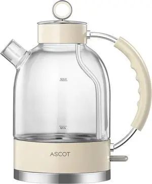 Electric Kettle, Glass Electric Tea Kettle Boiler Gifts for Men/Women/Family 1.5L 1500W Borosilicate Glass Tea Heater, with Auto Shut-Off and Boil-Dry Protection (Beige) Electric Kettle, Glass Electric Tea Kettle Boiler Gifts for Men/Women/Family 1.5L 1500W Borosilicate Glass Tea Heater, with Auto Shut-Off and Boil-Dry Protection (Beige)