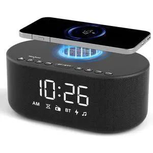 Alarm Clock Radio with Wireless Charging and Bluetooth Speaker Alarm Clock Radio with Wireless Charging and Bluetooth Speaker