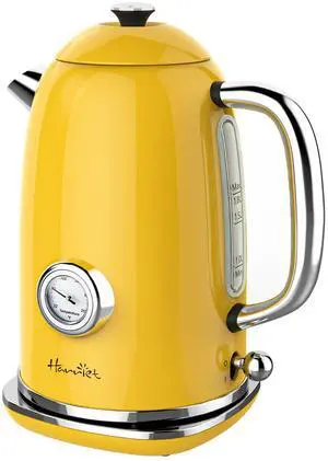 Electric Kettle, 1.8L Retro Electric Tea Kettle with Thermometer, 1500W Stainless Steel Hot Water Kettle Electric with LED Indicator, Fast Boiling, Cordless, Auto Shut-Off, Yellow Electric Kettle, 1.8L Retro Electric Tea Kettle with Thermometer, 1500W Stainless Steel Hot Water Kettle Electric with LED Indicator, Fast Boiling, Cordless, Auto Shut-Off, Yellow