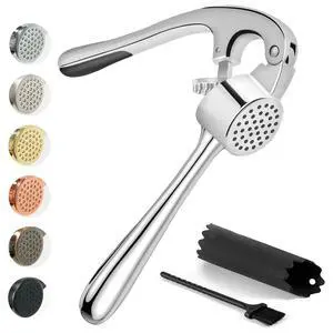High Effective Premium Garlic Press Set, With Silicone Garlic Peeler & Brush, Heavy Duty Garlic Mincer, Easy to Squeeze and Clean, Rust Proof - Gloss Silver High Effective Premium Garlic Press Set, With Silicone Garlic Peeler & Brush, Heavy Duty Garlic Mincer, Easy to Squeeze and Clean, Rust Proof - Gloss Silver