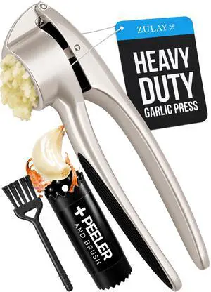 Premium Garlic Press Set Rust Proof & Dishwasher Safe Garlic Mincer Tool with Silicone Garlic Peeler & Brush, Easy Squeeze & Clean, Ergonomic Soft Grip Handle - Medium Silver Premium Garlic Press Set Rust Proof & Dishwasher Safe Garlic Mincer Tool with Silicone Garlic Peeler & Brush, Easy Squeeze & Clean, Ergonomic Soft Grip Handle - Medium Silver