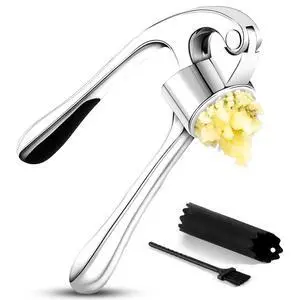 Garlic Press Premium 3 Piece Set - Dishwasher Safe Professional Mincer with Soft Ergonomic Handle, Silicone Peeler, and Cleaning Brush Garlic Press Premium 3 Piece Set - Dishwasher Safe Professional Mincer with Soft Ergonomic Handle, Silicone Peeler, and Cleaning Brush
