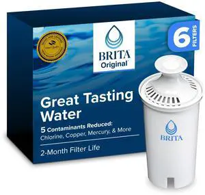 Standard Water Filter for Pitchers and Dispensers, Reduces Copper, Cadmium and Mercury Impurities, Lasts Two Months or 40 Gallons, Includes 6 Filters for Pitchers Standard Water Filter for Pitchers and Dispensers, Reduces Copper, Cadmium and Mercury Impurities, Lasts Two Months or 40 Gallons, Includes 6 Filters for Pitchers