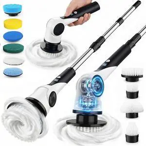 Electric Spin Scrubber, 3-Speed Shower Scrubber with Long Handle & 10 Replaceable Brush Heads, Cordless Full-Body IPX7 Waterproof Shower Cleaner Brush with 90 Mins Runtime for Bathroom Electric Spin Scrubber, 3-Speed Shower Scrubber with Long Handle & 10 Replaceable Brush Heads, Cordless Full-Body IPX7 Waterproof Shower Cleaner Brush with 90 Mins Runtime for Bathroom