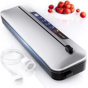Compact & Lightweight Vacuum Sealer Machine: 6-in-1 Dry/Moist Modes + Digital Timer, 75KPa High Vacuum, Built-in Cutter with 10 Free Compact & Lightweight Vacuum Sealer Machine: 6-in-1 Dry/Moist Modes + Digital Timer, 75KPa High Vacuum, Built-in Cutter with 10 Free