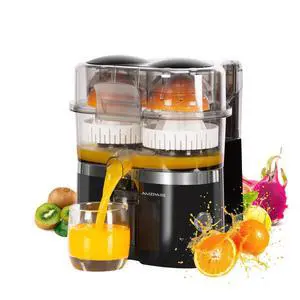 Dual-Head Electric Citrus Juicer, Lemon Squeezer with Power Cord and Cleaning Brush, 1-Button Automatic Juicer Machine for Orange, Lemon, Lime, Easy to Clean & Use, Built-in Cutter(Black) Dual-Head Electric Citrus Juicer, Lemon Squeezer with Power Cord and Cleaning Brush, 1-Button Automatic Juicer Machine for Orange, Lemon, Lime, Easy to Clean & Use, Built-in Cutter(Black)