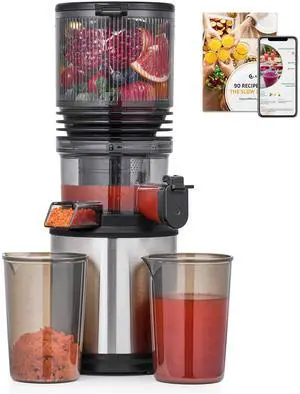 Cold Press Juicer Machine with 6" Extra-Wide Feed Chute,Triple Stainless Steel Filter,Quiet DC Motor,Easy to Clean,Slow Masticating Juicer High Juice Yield, Grey Cold Press Juicer Machine with 6" Extra-Wide Feed Chute,Triple Stainless Steel Filter,Quiet DC Motor,Easy to Clean,Slow Masticating Juicer High Juice Yield, Grey