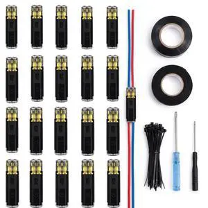 No Strip Solderless Speaker Wire Quick Disconnect Connectors Kit, Includes 40Pcs/20 Pairs, Tape, Zip Ties Install Tools, for Car Audio & 12V Automotive, 16-18 AWG No Strip Solderless Speaker Wire Quick Disconnect Connectors Kit, Includes 40Pcs/20 Pairs, Tape, Zip Ties Install Tools, for Car Audio & 12V Automotive, 16-18 AWG