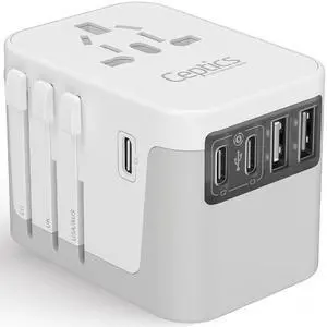 6 in 1 Universal Travel Adapter, Universal Outlet w/ 2X USB-A and 3X USB-C 6A, Travel Power Adapter for use in EU, UK, US, AU and More, Universal Plug for Mobiles, Laptops- UP-30KU-WH 6 in 1 Universal Travel Adapter, Universal Outlet w/ 2X USB-A and 3X USB-C 6A, Travel Power Adapter for use in EU, UK, US, AU and More, Universal Plug for Mobiles, Laptops- UP-30KU-WH