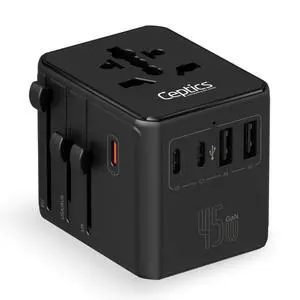 8 in 1 Universal Travel Adapter for EU, UK, US, AU and More, World Travel Adapter, 2X US Socket, Universal Socket, 3X USB-C and 2X USB-A, 45W Fast Charge UP-45KU-BL 8 in 1 Universal Travel Adapter for EU, UK, US, AU and More, World Travel Adapter, 2X US Socket, Universal Socket, 3X USB-C and 2X USB-A, 45W Fast Charge UP-45KU-BL