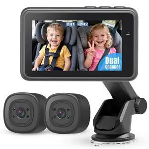 Baby Car Camera for 2 Kids - 4.3" Dual Channel Car Baby Monitor with Split Screen,Night Vision, Wide View, Easy Install Rear Facing Backseat Camera for Baby Baby Car Camera for 2 Kids - 4.3" Dual Channel Car Baby Monitor with Split Screen,Night Vision, Wide View, Easy Install Rear Facing Backseat Camera for Baby