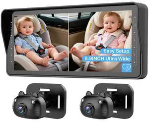 Dual Baby Car Camera for 2 Kids - 6.9'' Split Screen Ultrawide HD Display with Two Cameras, Easy Setup, Rotatable Night Vision Cameras, Ideal for Parents, Grandparents, Safe & Clear Viewing Dual Baby Car Camera for 2 Kids - 6.9'' Split Screen Ultrawide HD Display with Two Cameras, Easy Setup, Rotatable Night Vision Cameras, Ideal for Parents, Grandparents, Safe & Clear Viewing
