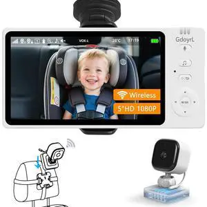 Wireless Baby Car Camera 5" HD 1080P IPS Anti-Glare Screen USB Powered, Temperature Alert, Night Vision & VOX Mode, 360° Rotatable Rear Facing Carseat Monitor Newborns Travel Essentials Gifts Wireless Baby Car Camera 5" HD 1080P IPS Anti-Glare Screen USB Powered, Temperature Alert, Night Vision & VOX Mode, 360° Rotatable Rear Facing Carseat Monitor Newborns Travel Essentials Gifts