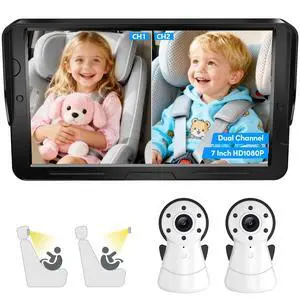 2-Kids Baby Car Camera Dual Monitor 7 Inch Display with Two Rear Facing Car Seat Cameras, 1080P HD Night Vision IR-CUT, USB Powered Plug and Play Backseat Baby Monitor for Infant & Toddler Safety 2-Kids Baby Car Camera Dual Monitor 7 Inch Display with Two Rear Facing Car Seat Cameras, 1080P HD Night Vision IR-CUT, USB Powered Plug and Play Backseat Baby Monitor for Infant & Toddler Safety