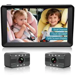 Dual Baby Car Camera, 7" 1080P Split Screen Baby Car Monitor with Night Vision, Rear Facing Car Seat Camera for 2 Kids Newborn Toddlers Travel Safety Dual Baby Car Camera, 7" 1080P Split Screen Baby Car Monitor with Night Vision, Rear Facing Car Seat Camera for 2 Kids Newborn Toddlers Travel Safety