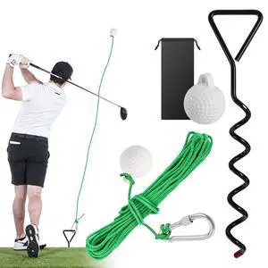 Golf Swing Trainer with Rope & Ball Backyard Practice Aid for Tempo, Strength & Rhythm | Spiral Ground Stake, Portable Kit for Men & Women | Beginner & Intermediate Training Golf Swing Trainer with Rope & Ball Backyard Practice Aid for Tempo, Strength & Rhythm | Spiral Ground Stake, Portable Kit for Men & Women | Beginner & Intermediate Training