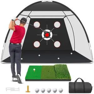 Golf Net, 10x7FT with Golf Practice Mat, Hitting Aid Nets for Backyard Driving Chipping Training Swing with Targets Outdoor or Indoor Gifts for Men/Dad/Him Golf Net, 10x7FT with Golf Practice Mat, Hitting Aid Nets for Backyard Driving Chipping Training Swing with Targets Outdoor or Indoor Gifts for Men/Dad/Him