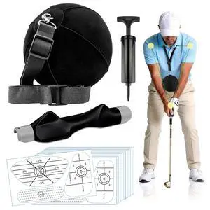 Golf Training Aids Kit, 3-in-1 Swing Training Set with Trainer Grip, Impact Tape for Golf Clubs, Inflatable Golf Training Ball, Pump and Adjustable Lanyard to Improve Swing Habits for Golfers Golf Training Aids Kit, 3-in-1 Swing Training Set with Trainer Grip, Impact Tape for Golf Clubs, Inflatable Golf Training Ball, Pump and Adjustable Lanyard to Improve Swing Habits for Golfers