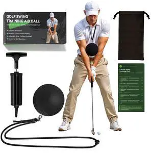 Golf Swing Trainer Ball for Beginners No-Leak Reinforced Design Adjustable Practice Aid to Fix Swing Posture, Eliminate Chicken Wing & Build Muscle Memory Includes Training Guide (YP-0515, s1) Golf Swing Trainer Ball for Beginners No-Leak Reinforced Design Adjustable Practice Aid to Fix Swing Posture, Eliminate Chicken Wing & Build Muscle Memory Includes Training Guide (YP-0515, s1)
