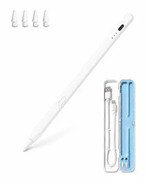 Stylus Pen for iPad with Battery Display & Dual Shortcut Buttons, Palm Rejection, Tilt Sensitivity, Magnetic Attachment, USB-C Fast Charging, Compatible with iPad Pro/Air/Mini 2018-2026 - White Stylus Pen for iPad with Battery Display & Dual Shortcut Buttons, Palm Rejection, Tilt Sensitivity, Magnetic Attachment, USB-C Fast Charging, Compatible with iPad Pro/Air/Mini 2018-2026 - White