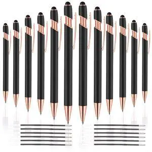 12 PCS 2 in 1 Stylus Ballpoint Pen with Stylus Tip, 1.0 mm Black Ink Metal Pen Stylus Pen for Touch Screens (Rose Gold & Black) 12 PCS 2 in 1 Stylus Ballpoint Pen with Stylus Tip, 1.0 mm Black Ink Metal Pen Stylus Pen for Touch Screens (Rose Gold & Black)