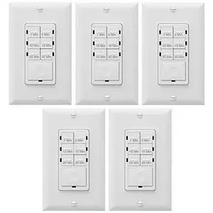 Bathroom Timer Countdown Switch, HET06A-R | In-Wall Electrical Timer for Fans, Electrical Outlets, Indoor and Outdoor lights,with On/Off switch | White - 5 Pack Bathroom Timer Countdown Switch, HET06A-R | In-Wall Electrical Timer for Fans, Electrical Outlets, Indoor and Outdoor lights,with On/Off switch | White - 5 Pack