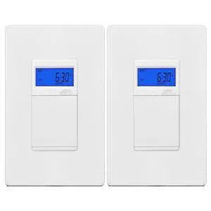 7 Days Digital in-Wall Programmable Timer Switch for Lights, Fans, and Motors, Neutral Wire Required,7-Day 18 ON/Off Timer Settings, with Blue Backlight, UL Listed, HET01, White, 2 Pack 7 Days Digital in-Wall Programmable Timer Switch for Lights, Fans, and Motors, Neutral Wire Required,7-Day 18 ON/Off Timer Settings, with Blue Backlight, UL Listed, HET01, White, 2 Pack