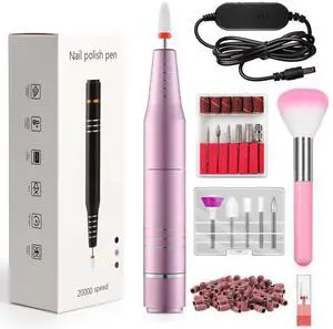 Electric Nail Drill for Acrylic and Gel Nails, 20000 RPM Portable E File Machine, Low Vibration Quiet Nail Drill Machine with 11 Bits and Sanding Bands, USB Powered for Manicure Pedicure, Pink Electric Nail Drill for Acrylic and Gel Nails, 20000 RPM Portable E File Machine, Low Vibration Quiet Nail Drill Machine with 11 Bits and Sanding Bands, USB Powered for Manicure Pedicure, Pink