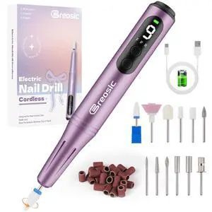 Electric Nail Drill Professional 35000RPM,Rechargeable Electric Nail File Cordless with 9-Speed & LED Display,12-in-1 Portable Manicure Pedicure kit for Acrylic Gel Dip Powder Nails (Purple) Electric Nail Drill Professional 35000RPM,Rechargeable Electric Nail File Cordless with 9-Speed & LED Display,12-in-1 Portable Manicure Pedicure kit for Acrylic Gel Dip Powder Nails (Purple)