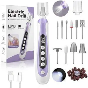 Nail Drill, Electric Nail File, 10-Speed Cordless Manicure Kit, Purple Nail Drill, Electric Nail File, 10-Speed Cordless Manicure Kit, Purple